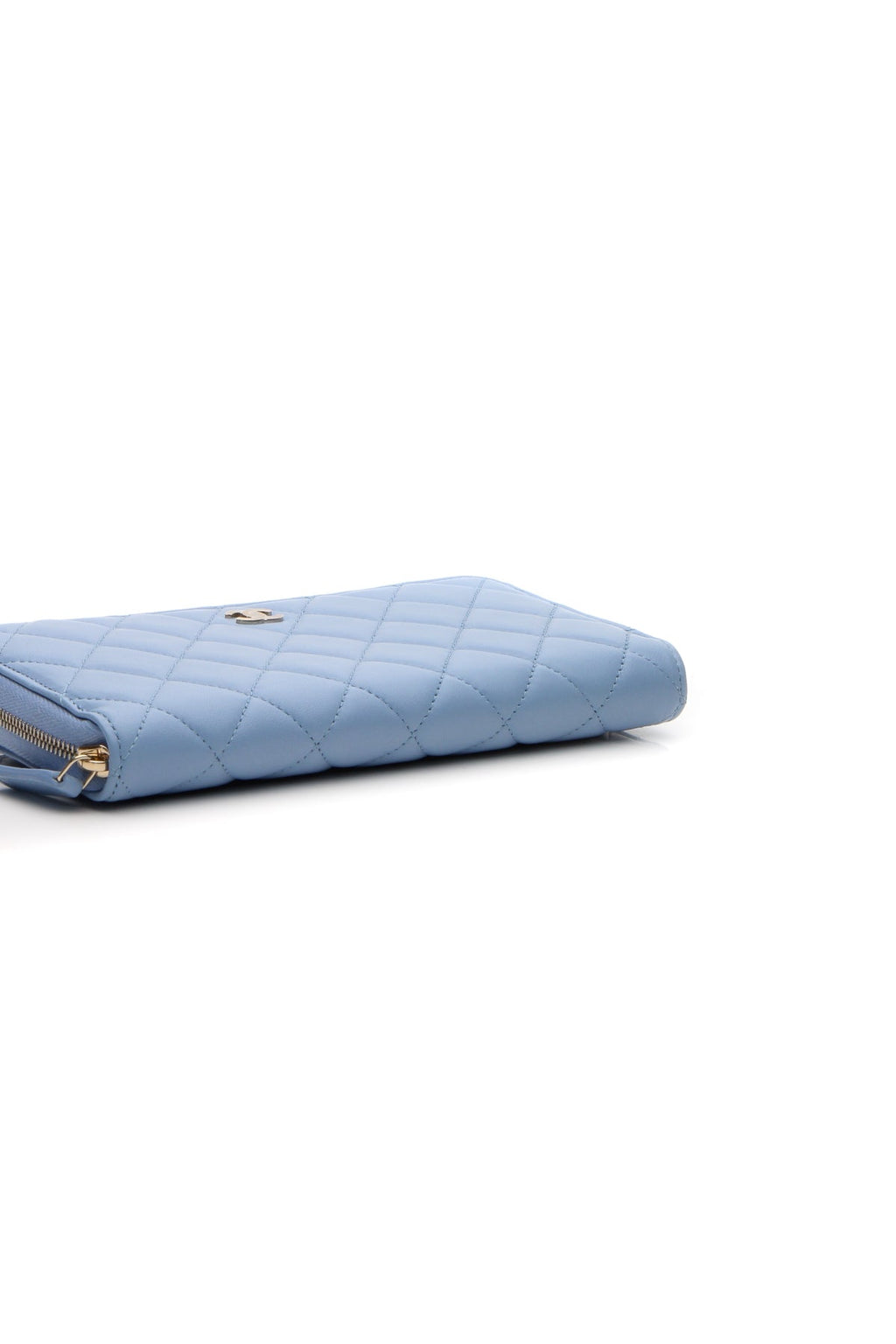 Quilted Classic Long Zip Wallet - Light Blue
