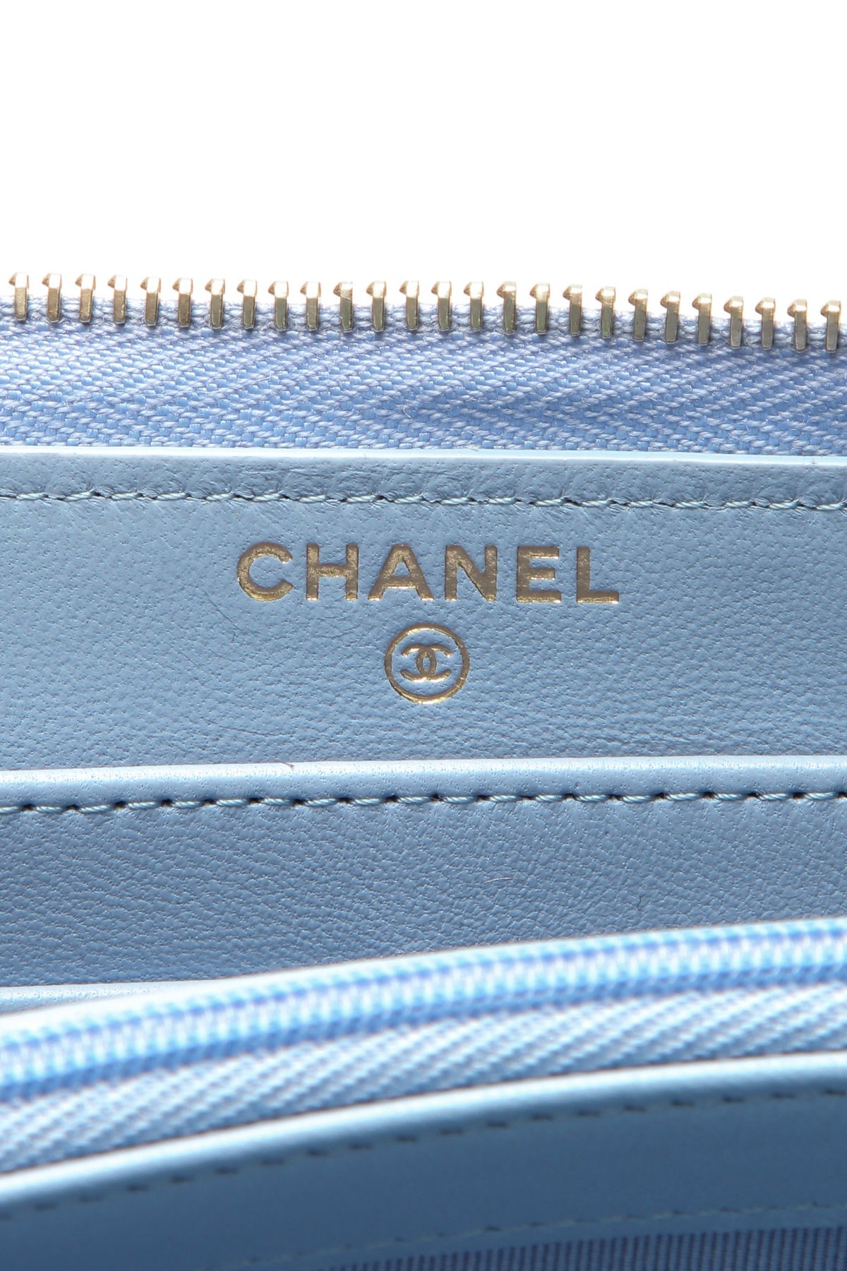 Quilted Classic Long Zip Wallet - Light Blue