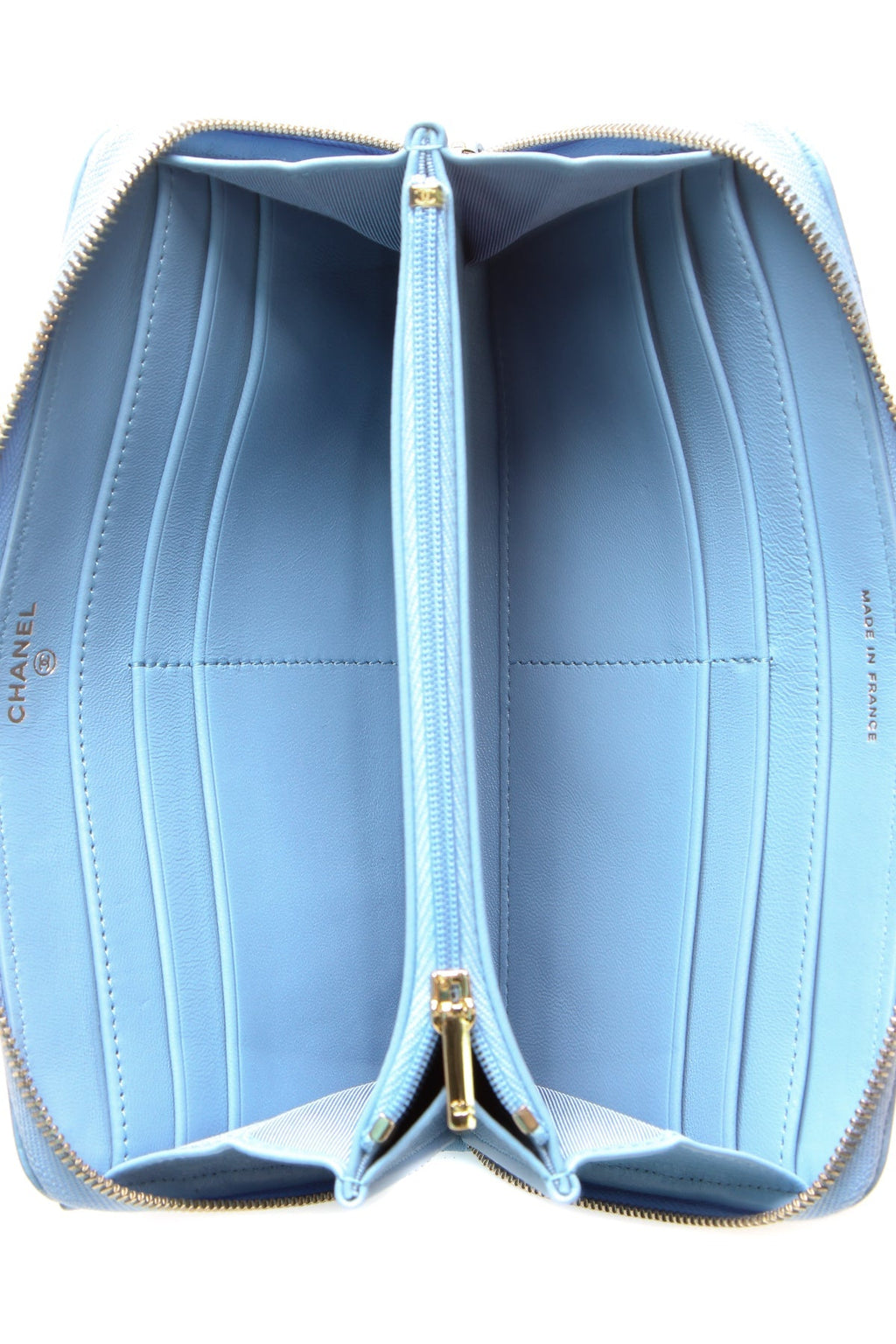 Quilted Classic Long Zip Wallet - Light Blue