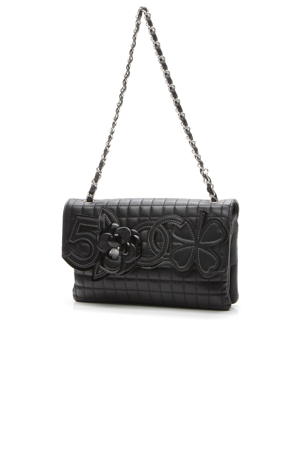 Camellia No.5 Flap Shoulder Bag - Black
