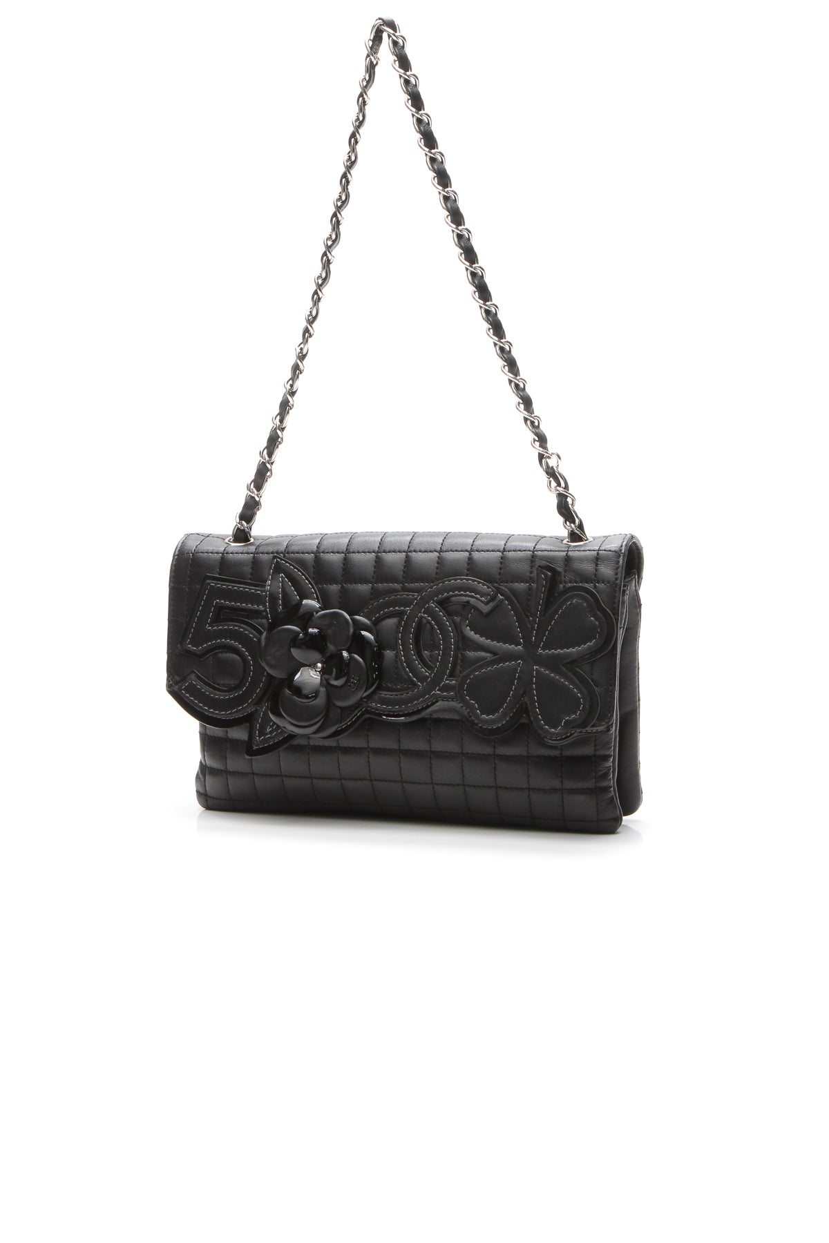 Camellia No.5 Flap Shoulder Bag - Black