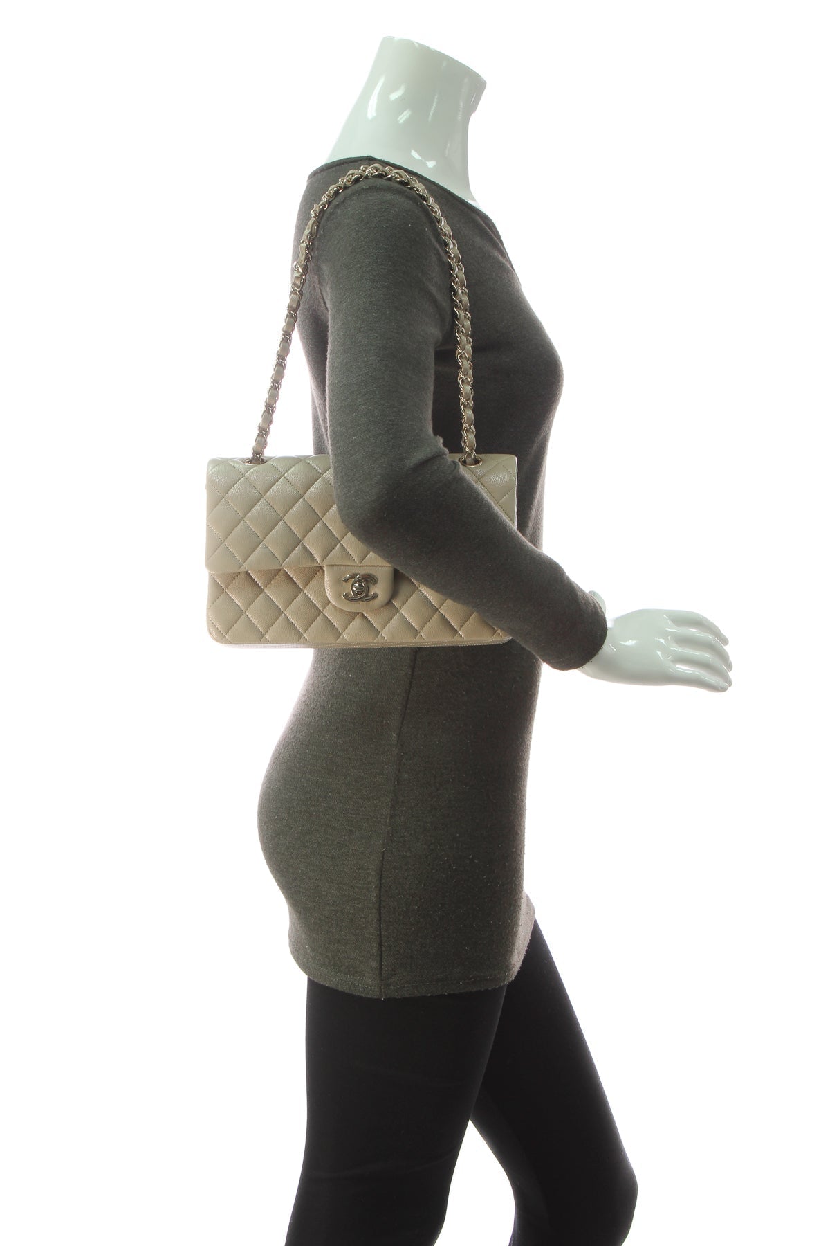 Iridescent Classic Medium Double Flap Bag - Dark Beige