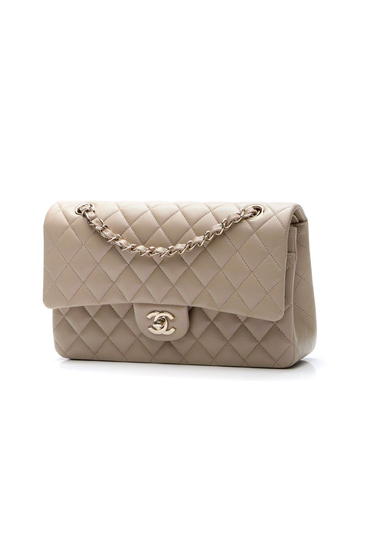 Iridescent Classic Medium Double Flap Bag - Dark Beige