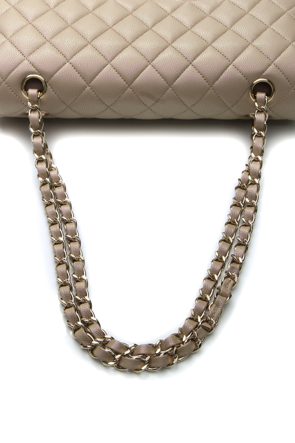 Iridescent Classic Medium Double Flap Bag - Dark Beige