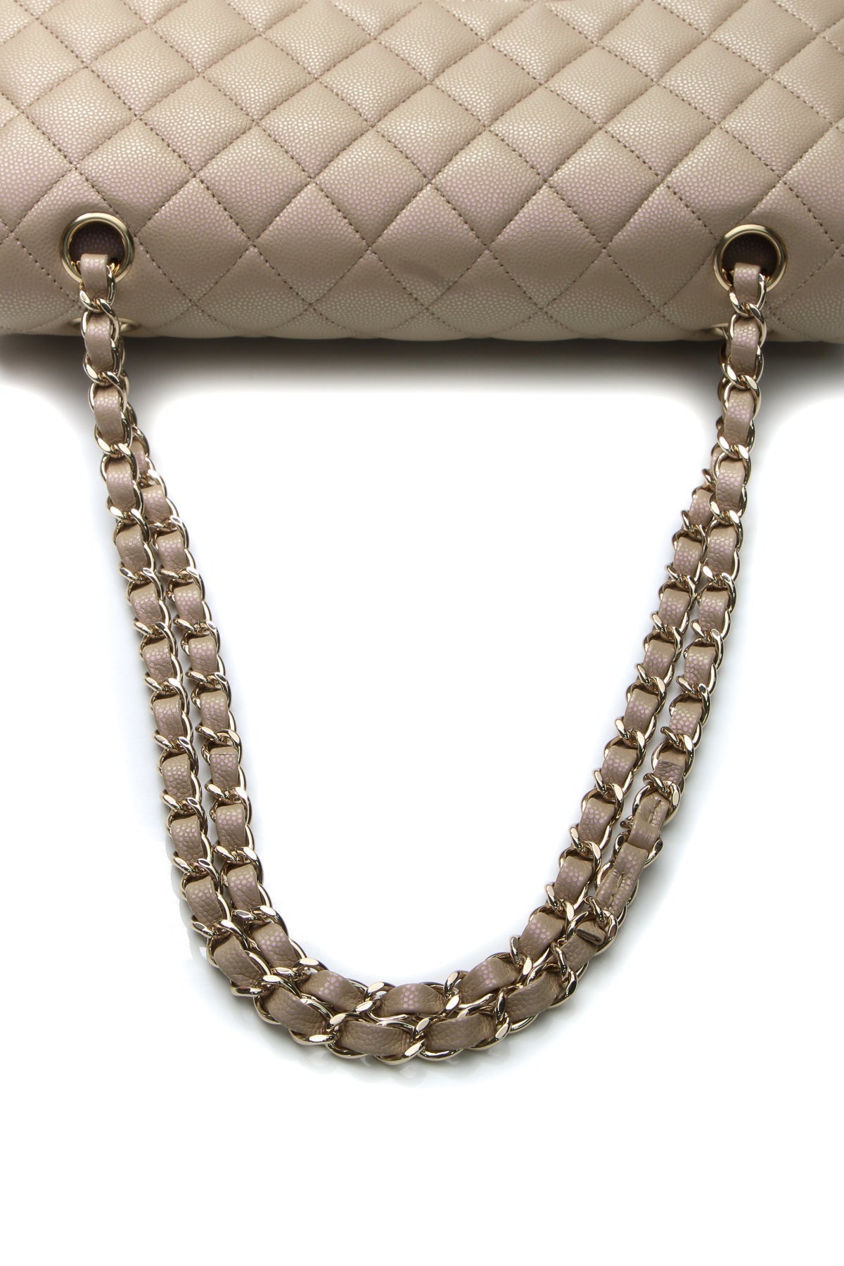 Iridescent Classic Medium Double Flap Bag - Dark Beige