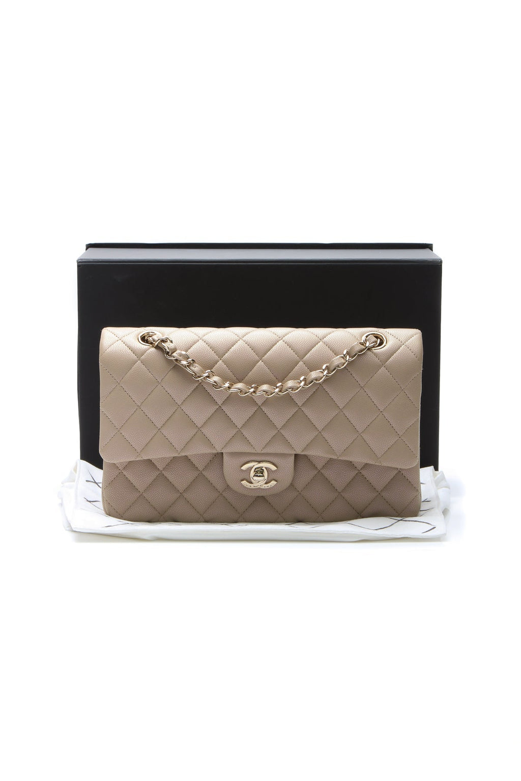 Iridescent Classic Medium Double Flap Bag - Dark Beige