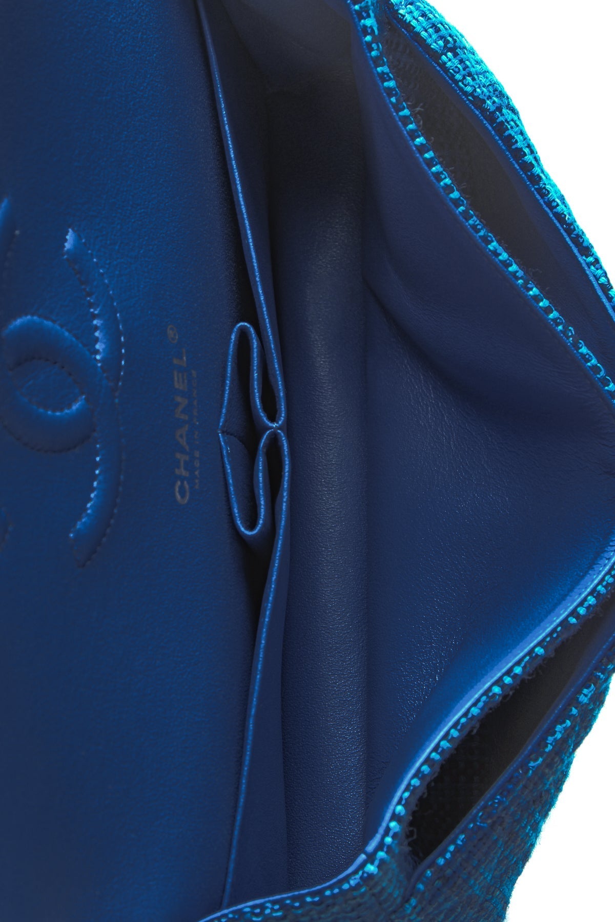 Tweed Classic Medium Double Flap Bag - Blue