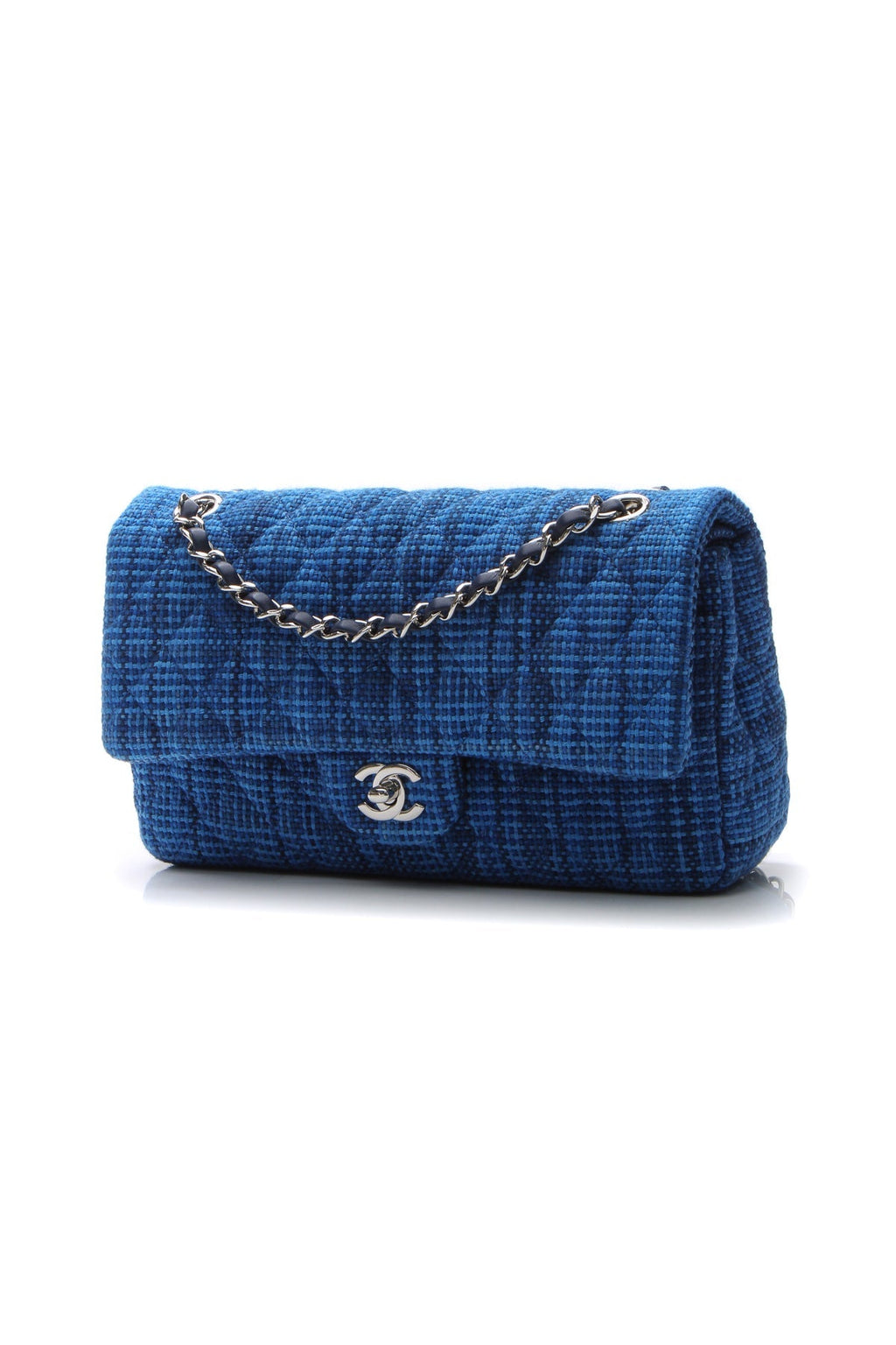 Tweed Classic Medium Double Flap Bag - Blue