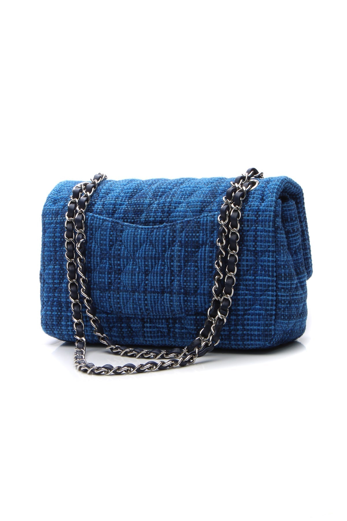 Tweed Classic Medium Double Flap Bag - Blue