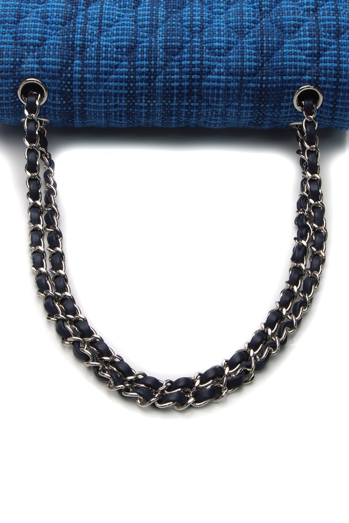 Tweed Classic Medium Double Flap Bag - Blue