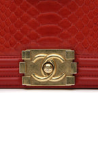 Shiny Python Small Boy Bag - Red