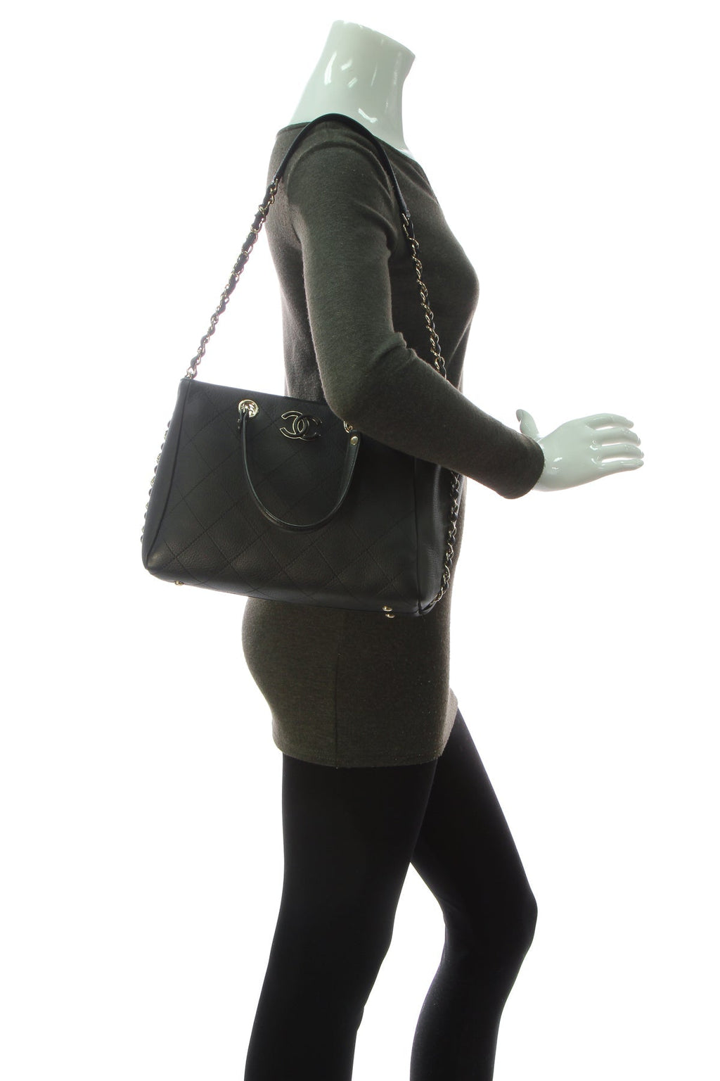 Small Side Chain Shopping Tote Bag - Black