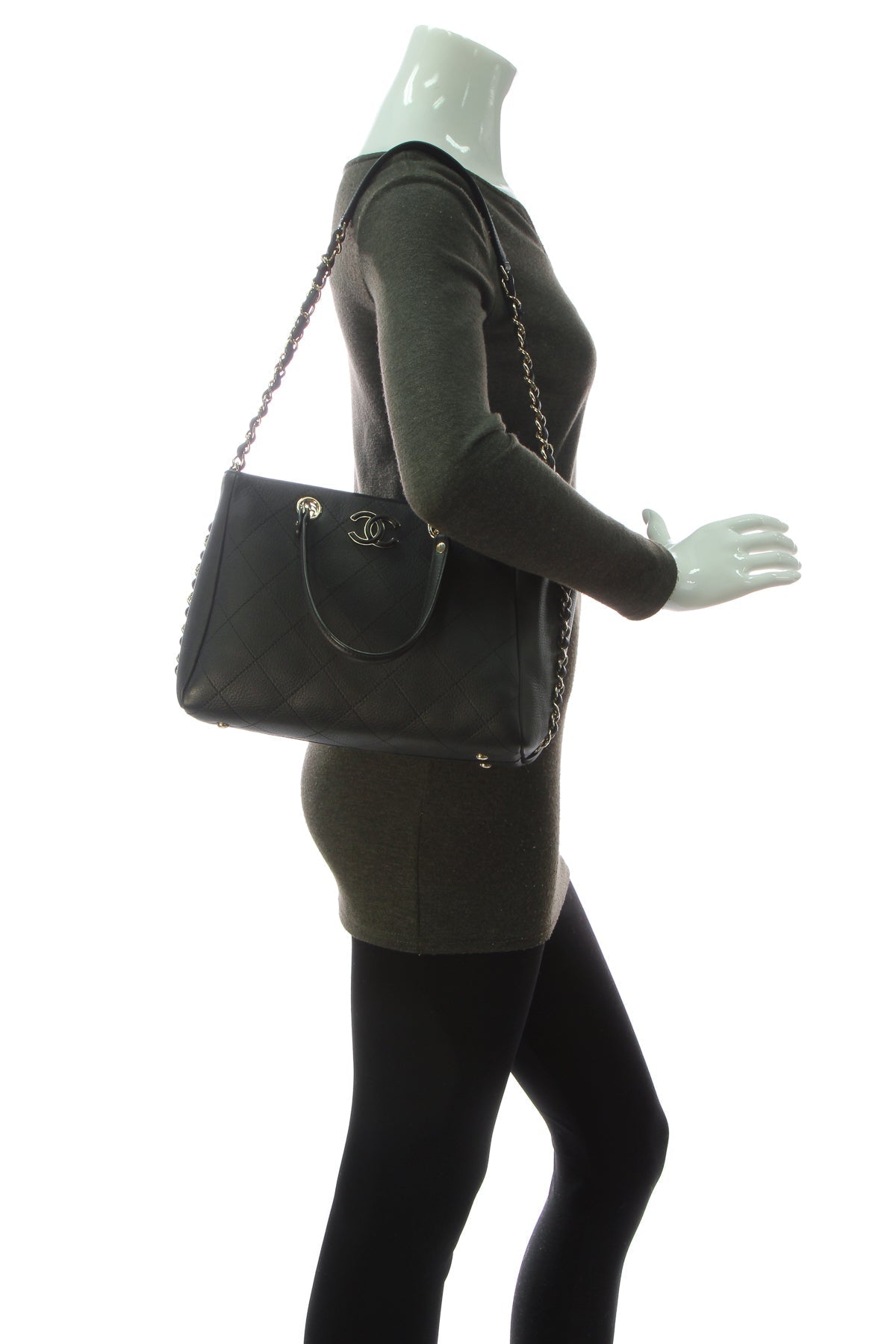 Small Side Chain Shopping Tote Bag - Black