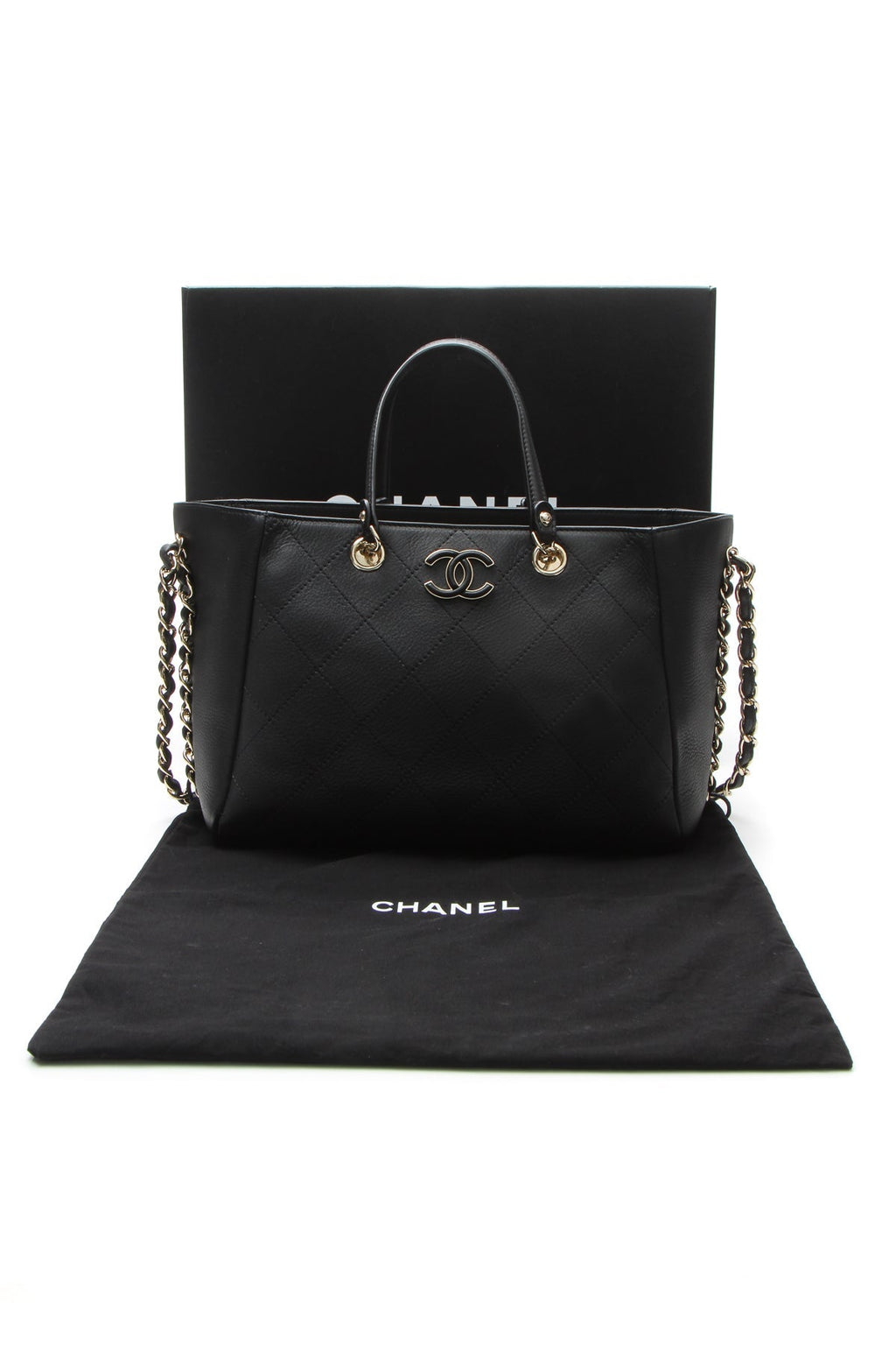 Small Side Chain Shopping Tote Bag - Black