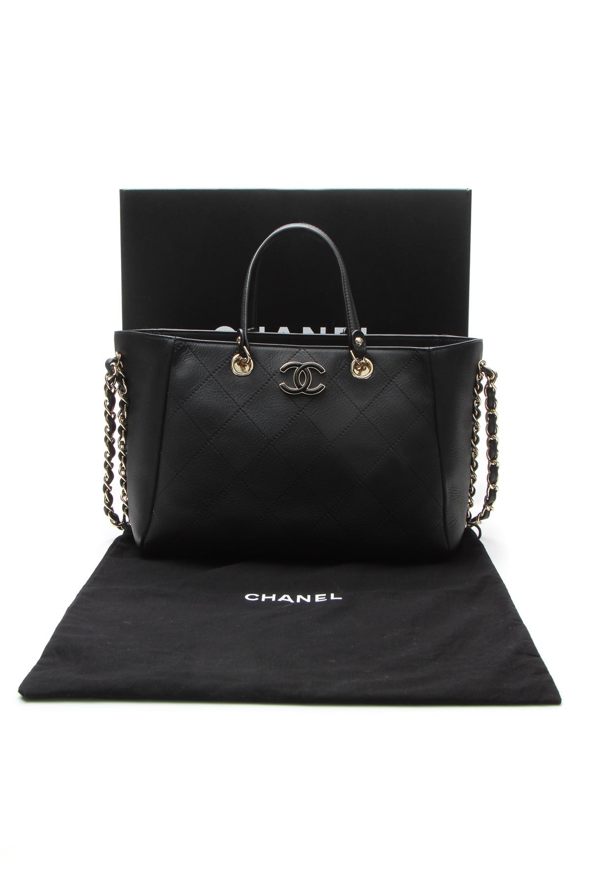 Small Side Chain Shopping Tote Bag - Black