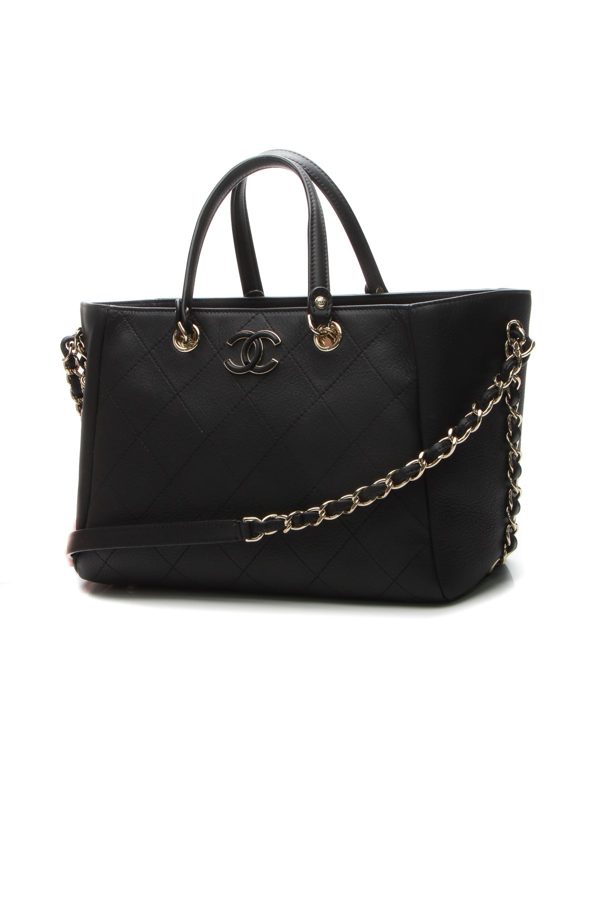 Small Side Chain Shopping Tote Bag - Black