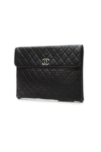 CC Quilted Flap Clutch Bag - Black