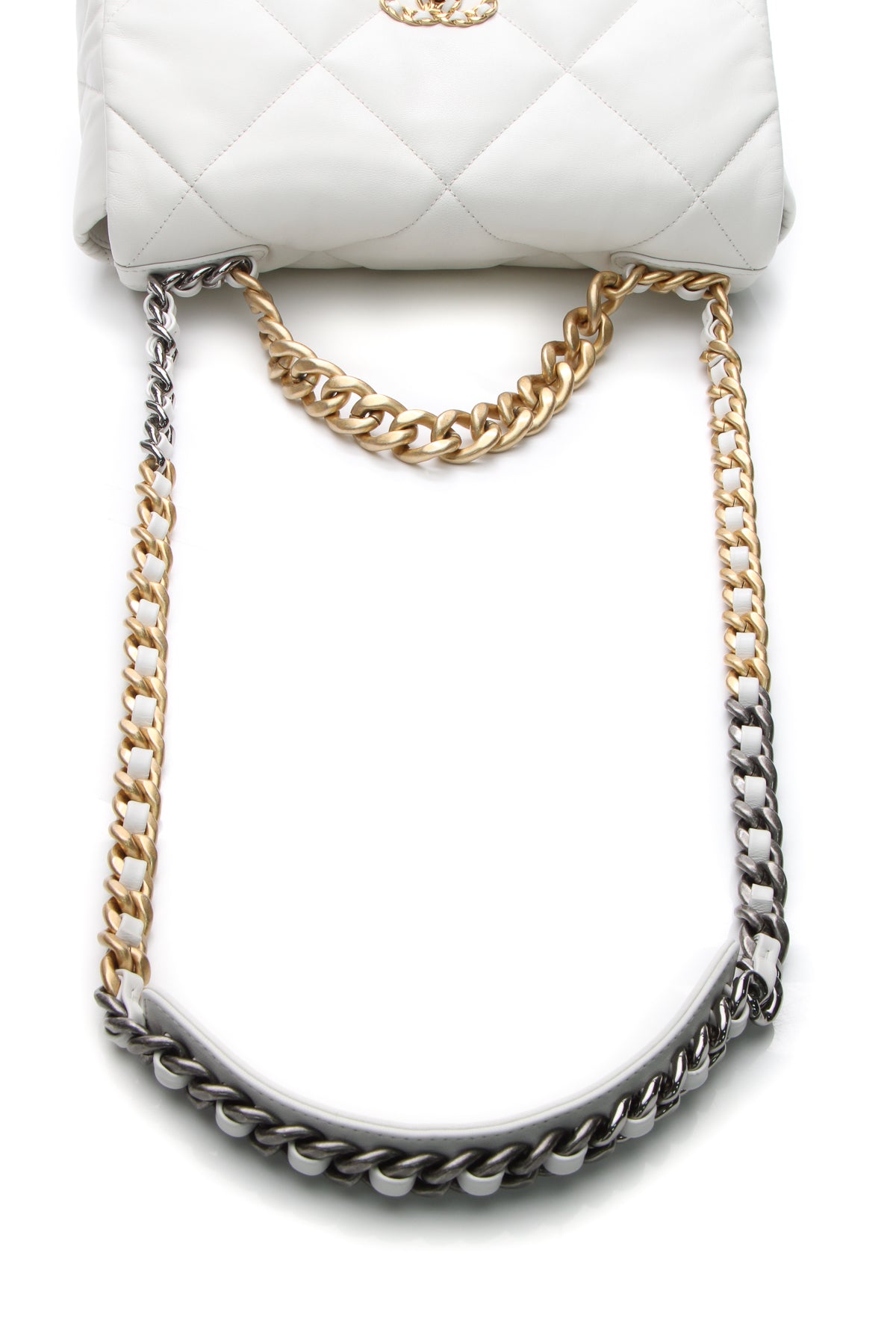 Quilted Large Chanel 19 Flap Bag - White