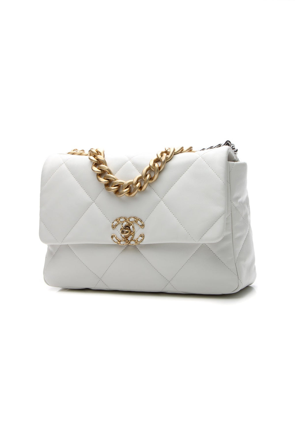 Quilted Large Chanel 19 Flap Bag - White