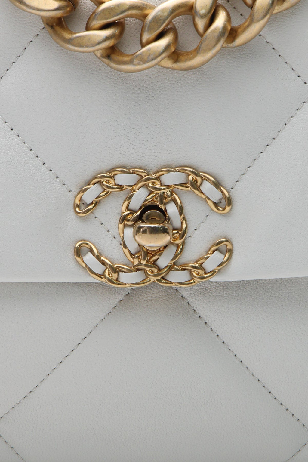 Quilted Large Chanel 19 Flap Bag - White