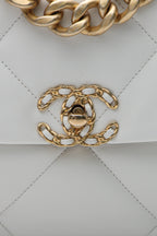Quilted Large Chanel 19 Flap Bag - White