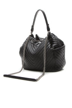 Chevron Small Drawstring Bucket Bag - Black