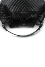 Chevron Small Drawstring Bucket Bag - Black
