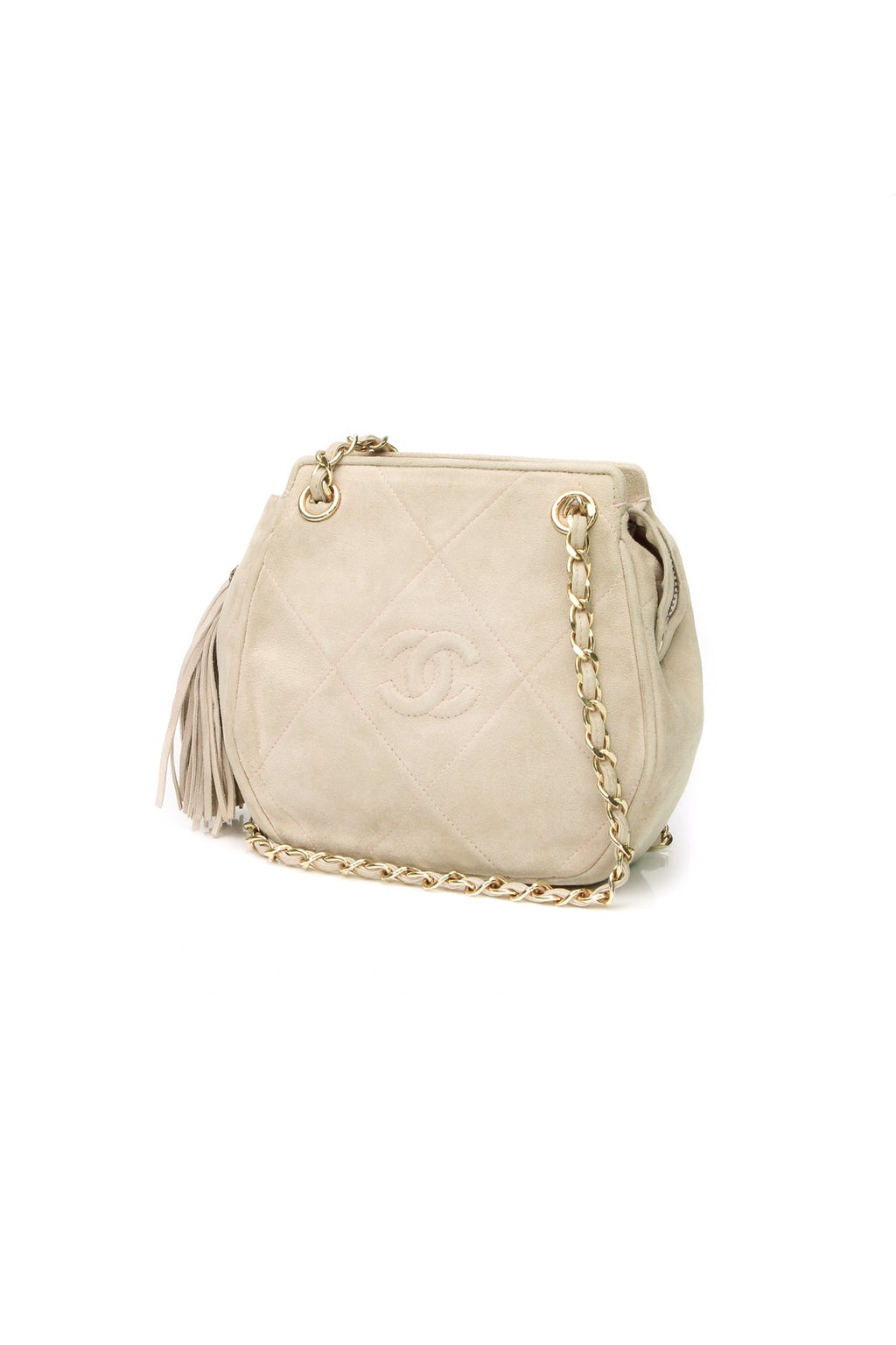 Vintage Quilted Tassel Shoulder Bag - Beige