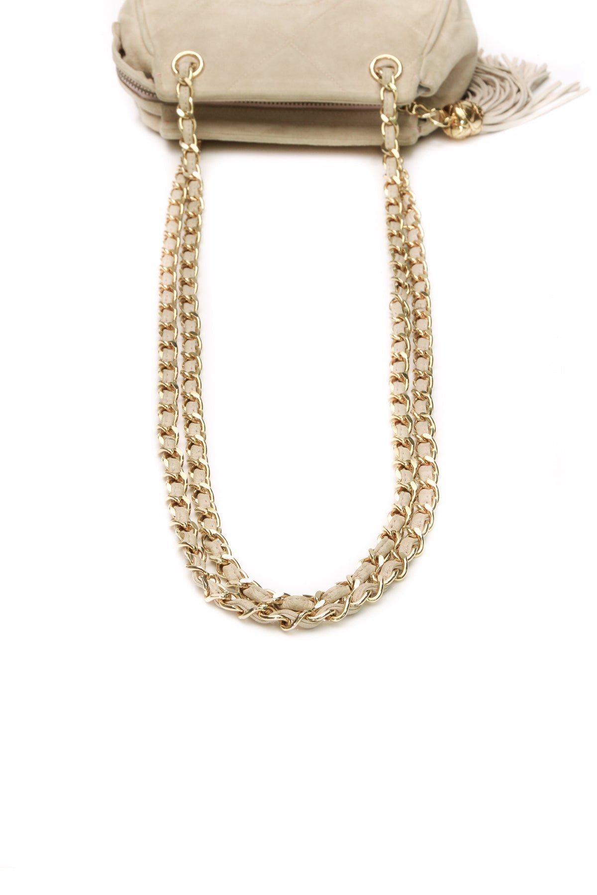 Vintage Quilted Tassel Shoulder Bag - Beige