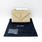 Saint Laurent Monogram Envelope Medium Beige Suede Leather Shoulder Bag