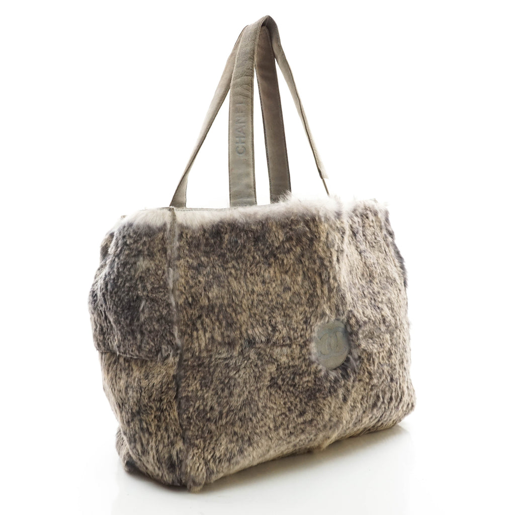 Chanel Tote Bag Gray Suede Leather