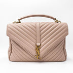 Saint Laurent Sheepskin Matelasse Chevron Monogram Large College Satchel Pink Leather Shoulder Bag
