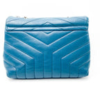 Saint Laurent Monogram Loulou Calfskin Y Quilted Monogram Small Chain Satchel Blue Leather Shoulder Bag