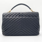 Saint Laurent Ghw Matelasse Chevron Monogram Large College Satchel Black Sheepskin Leather Shoulder Bag