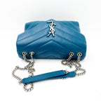 Saint Laurent Monogram Loulou Calfskin Y Quilted Monogram Small Chain Satchel Blue Leather Shoulder Bag