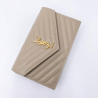 Saint Laurent Monogram Envelope Chain Wallet Grain De Poudre Matelasse Chevron Nude Beige Leather Shoulder Bag