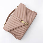 Saint Laurent Sheepskin Matelasse Chevron Monogram Large College Satchel Pink Leather Shoulder Bag