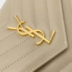 Saint Laurent Monogram Envelope Chain Wallet Grain De Poudre Matelasse Chevron Nude Beige Leather Shoulder Bag