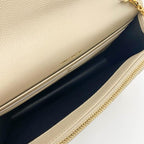 Saint Laurent Monogram Envelope Chain Wallet Grain De Poudre Matelasse Chevron Nude Beige Leather Shoulder Bag