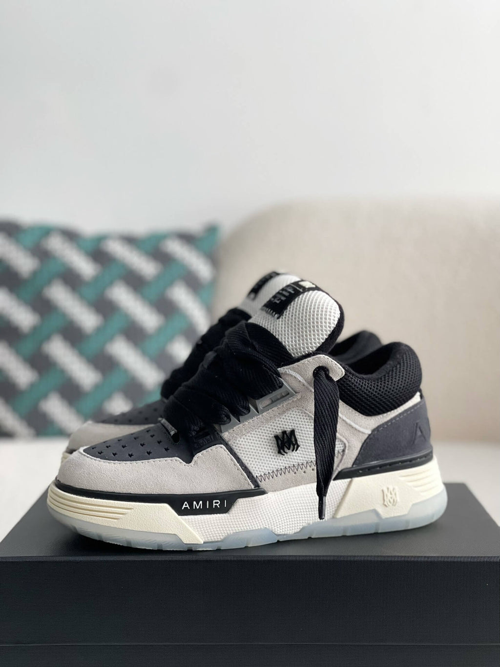 Amiri MA-1 Sneaker – Grey Suede, Black & White