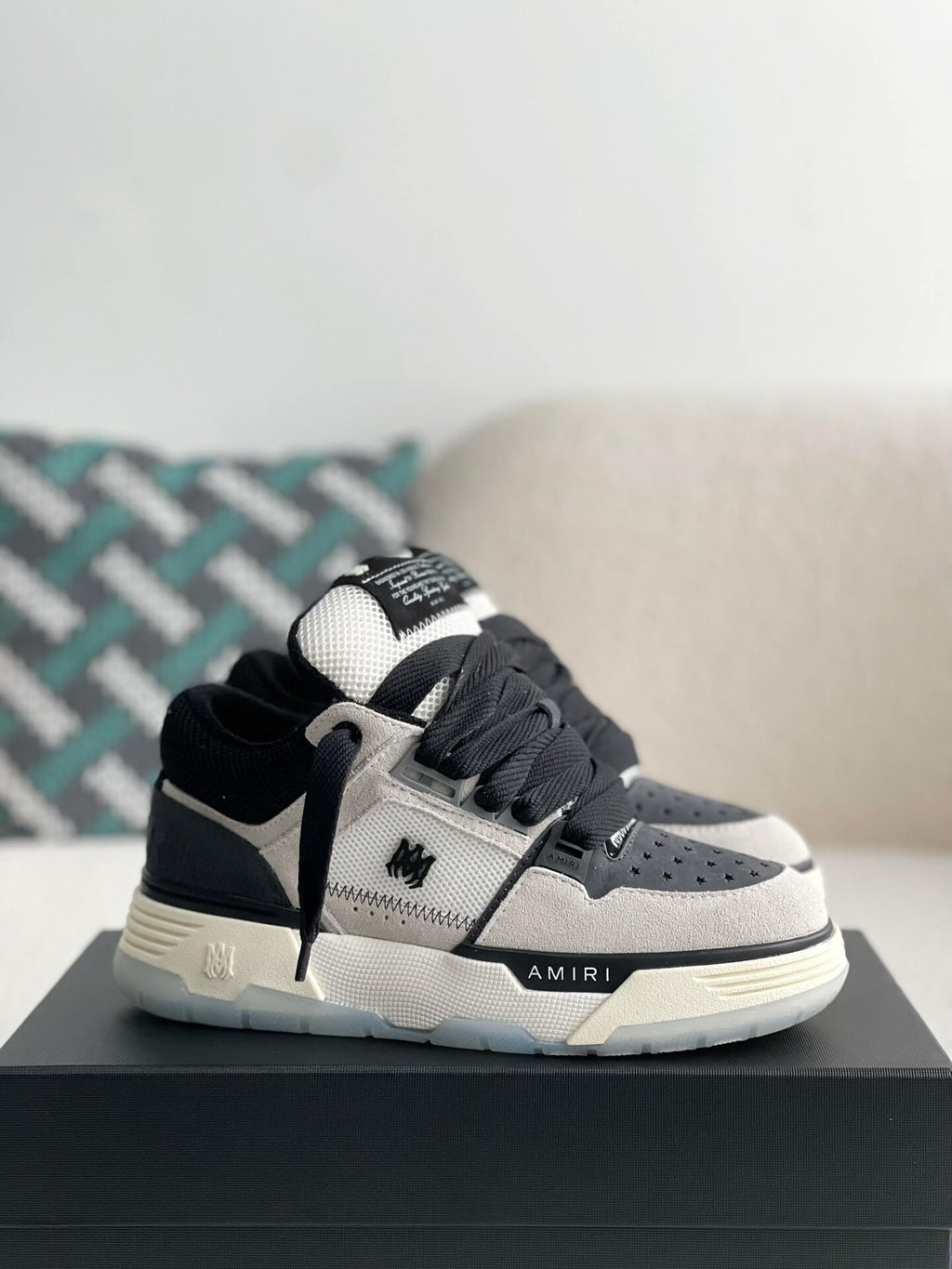 Amiri MA-1 Sneaker – Grey Suede, Black & White