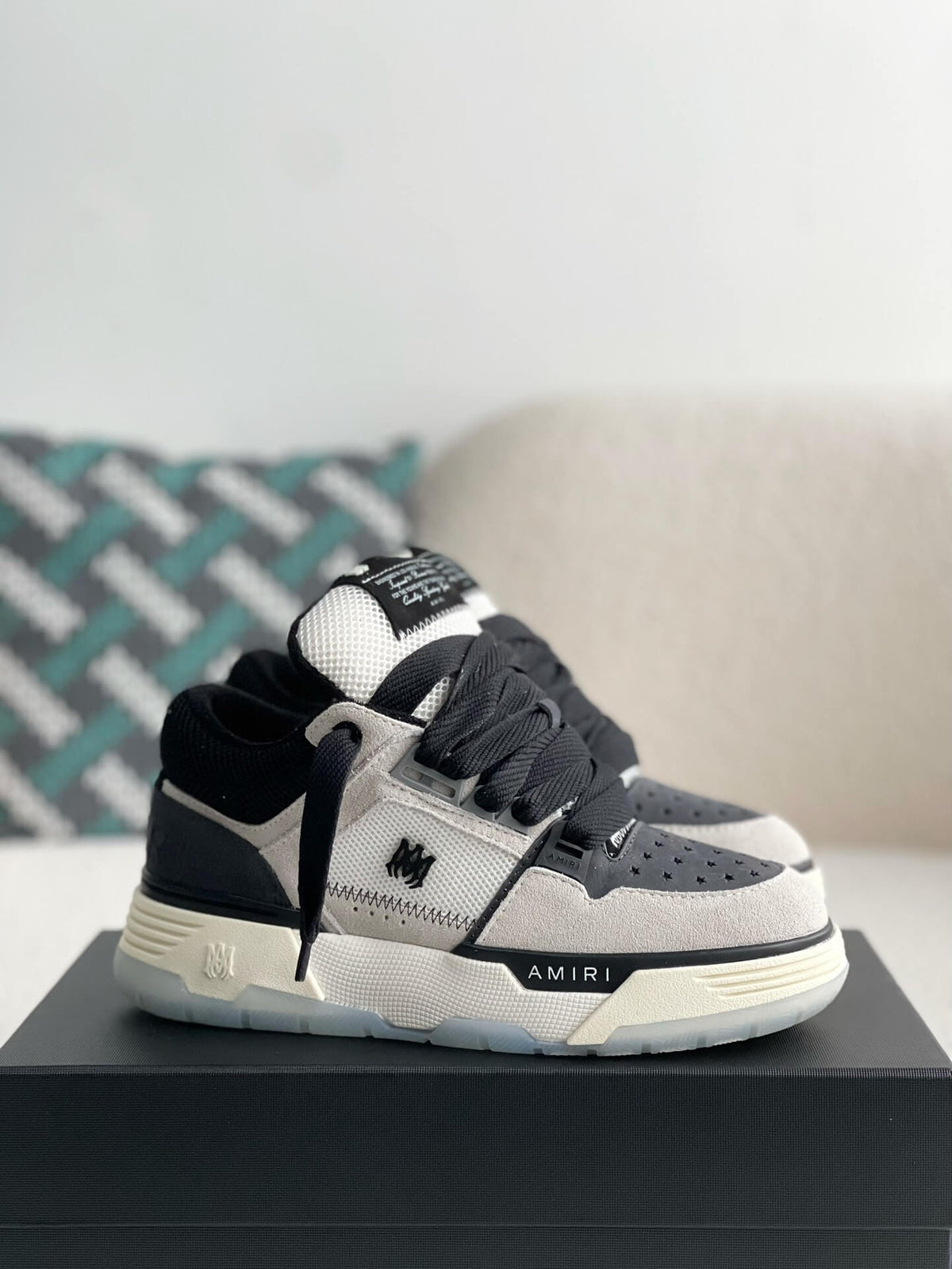 Amiri MA-1 Sneaker – Grey Suede, Black & White
