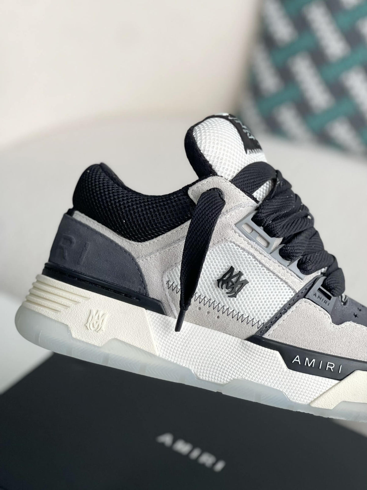 Amiri MA-1 Sneaker – Grey Suede, Black & White