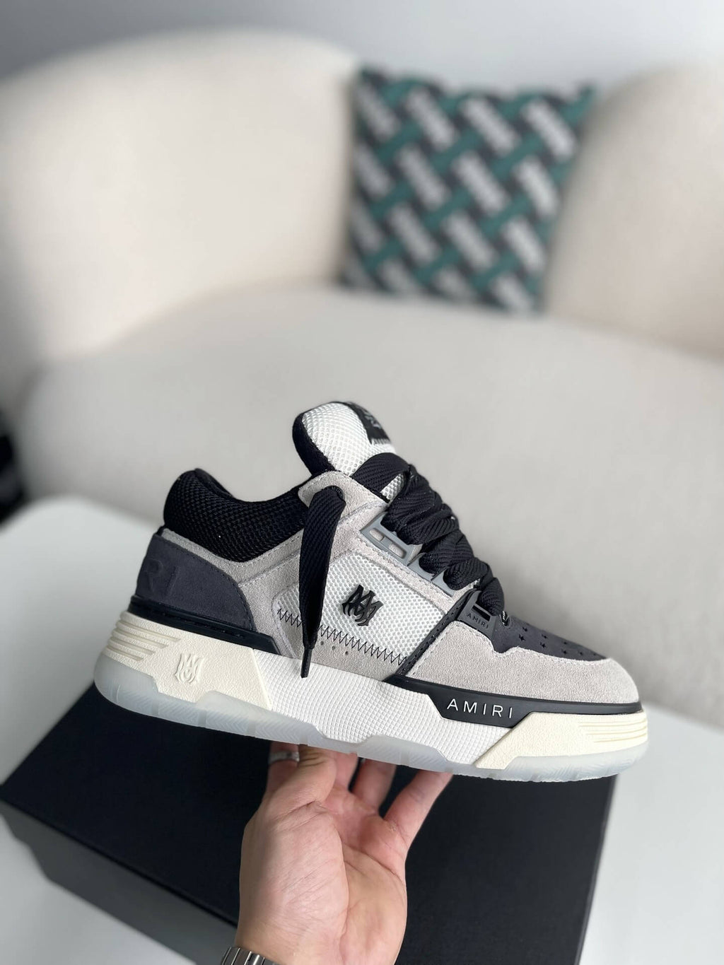 Amiri MA-1 Sneaker – Grey Suede, Black & White