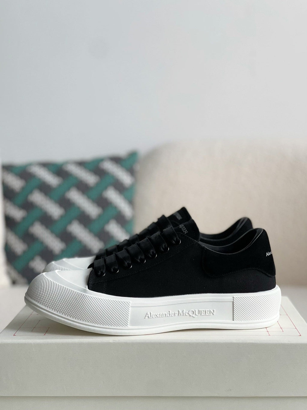 Alexander McQueen Black Canvas and Suede Plimsoll Lace Up Sneakers