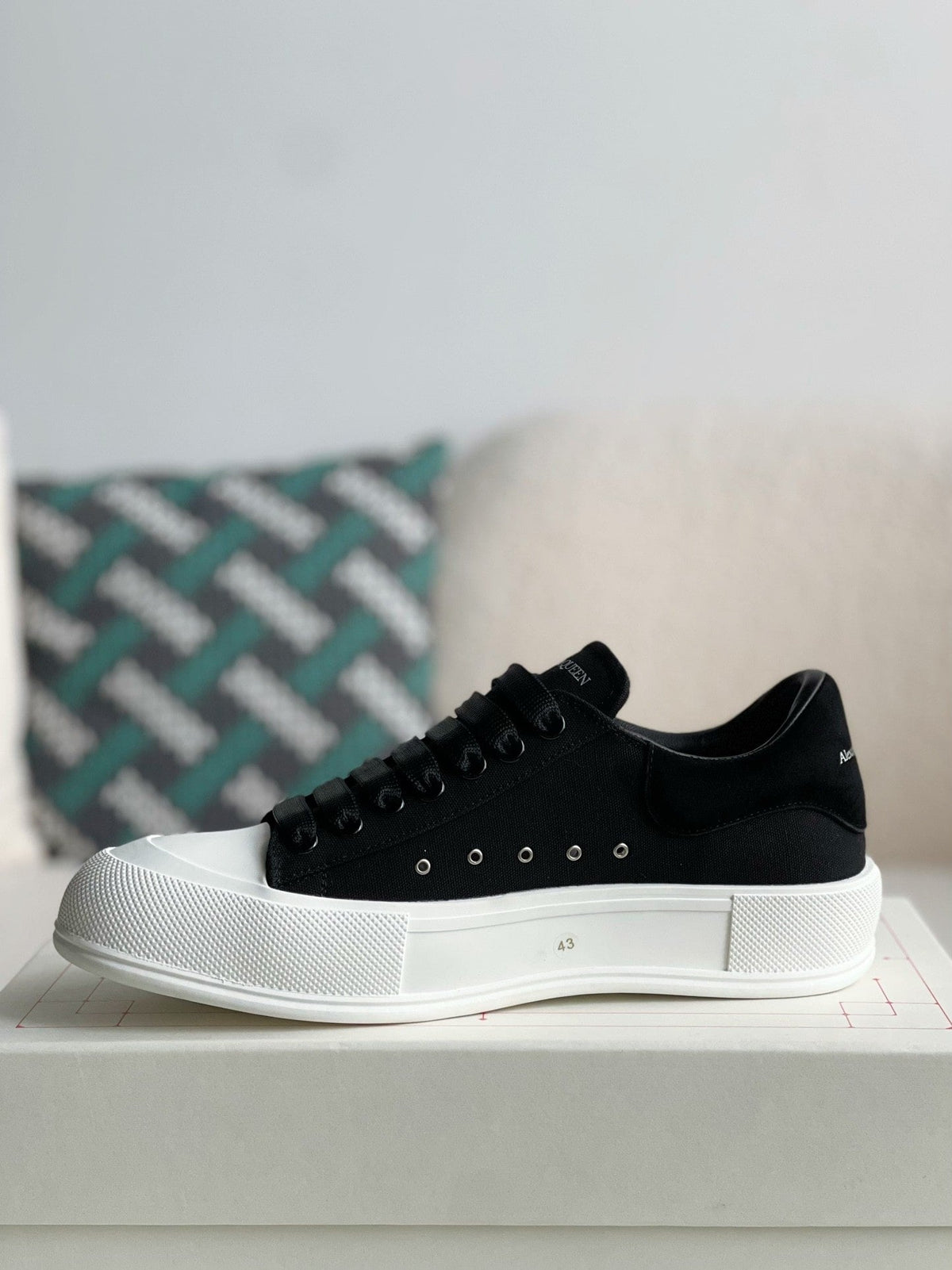 Alexander McQueen Black Canvas and Suede Plimsoll Lace Up Sneakers