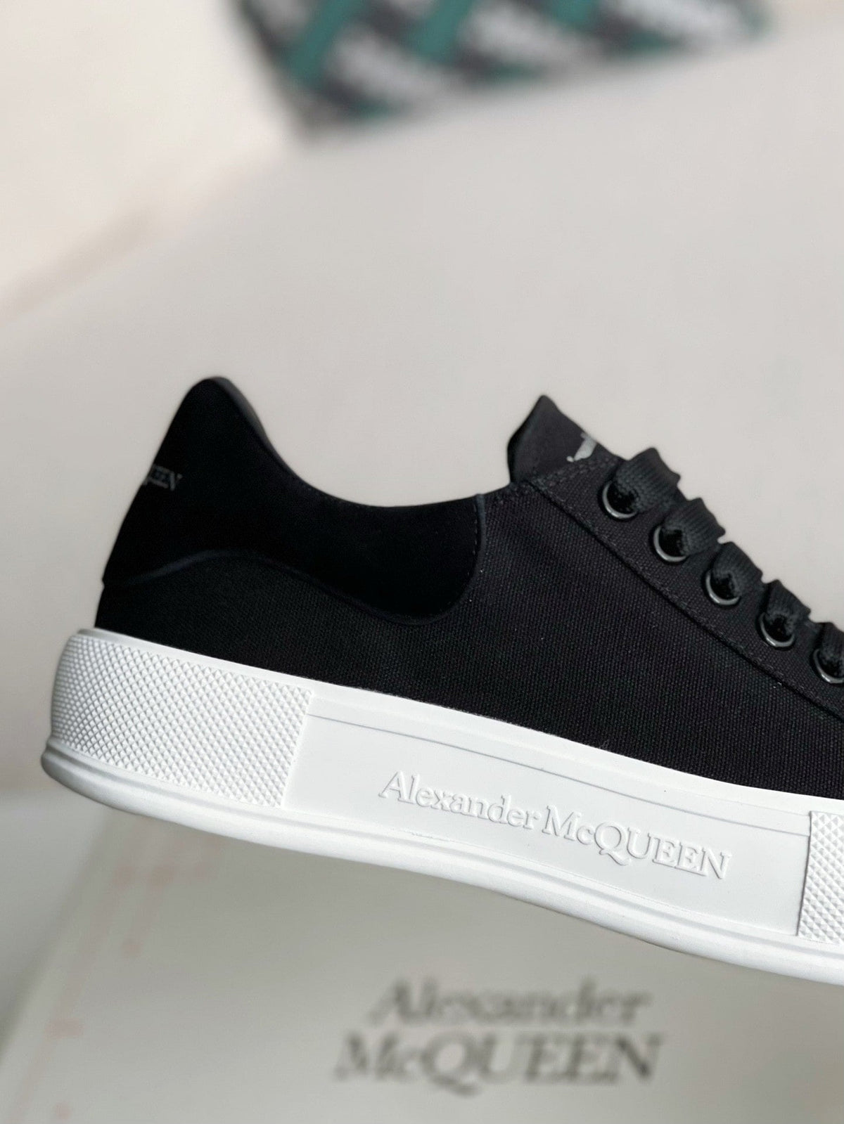 Alexander McQueen Black Canvas and Suede Plimsoll Lace Up Sneakers