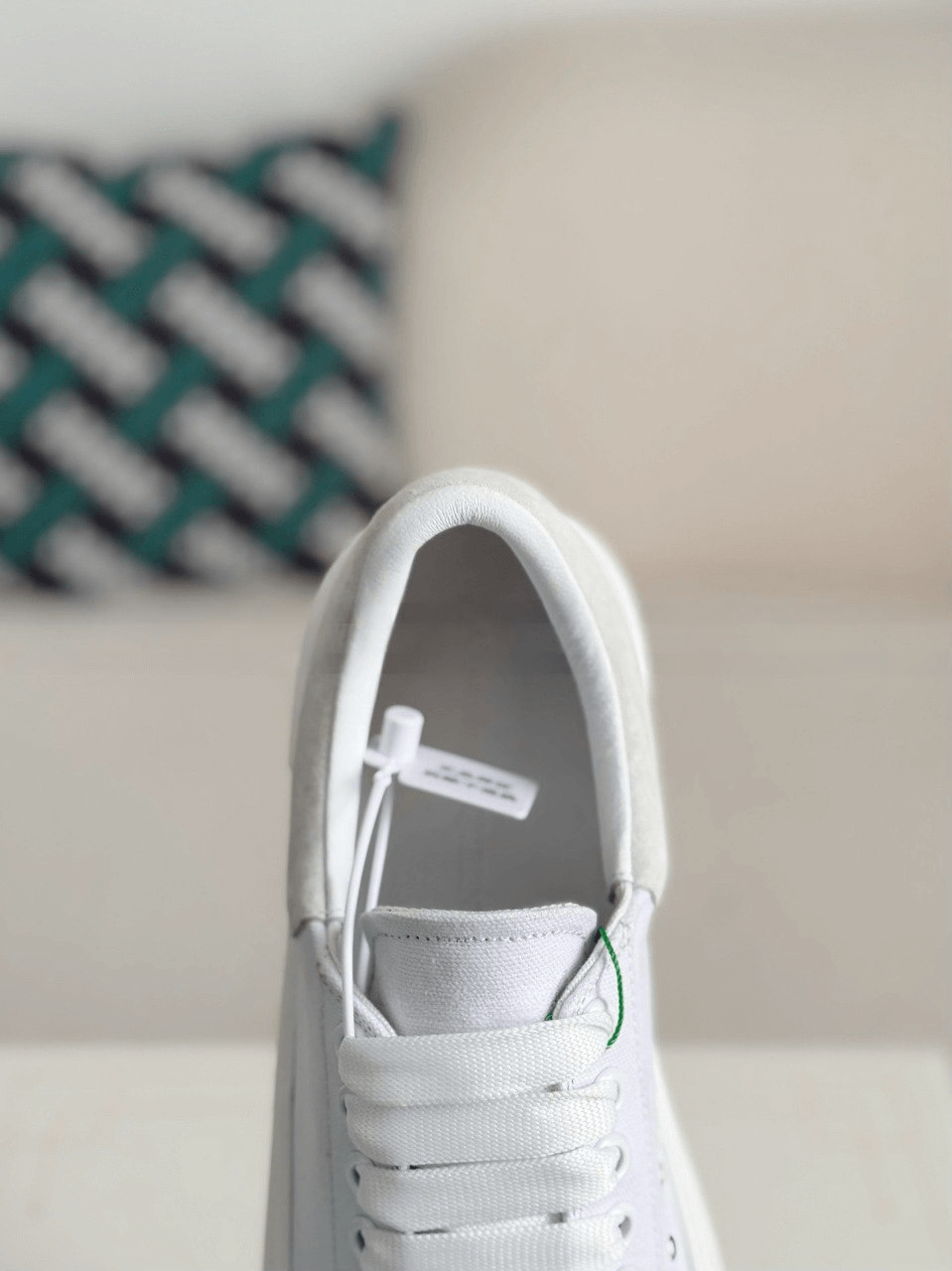 Alexander McQueen Men’s White Canvas Deck Plimsoll Sneakers with Grey Suede Heel