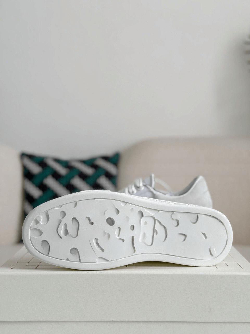 Alexander McQueen Men’s White Canvas Deck Plimsoll Sneakers with Grey Suede Heel