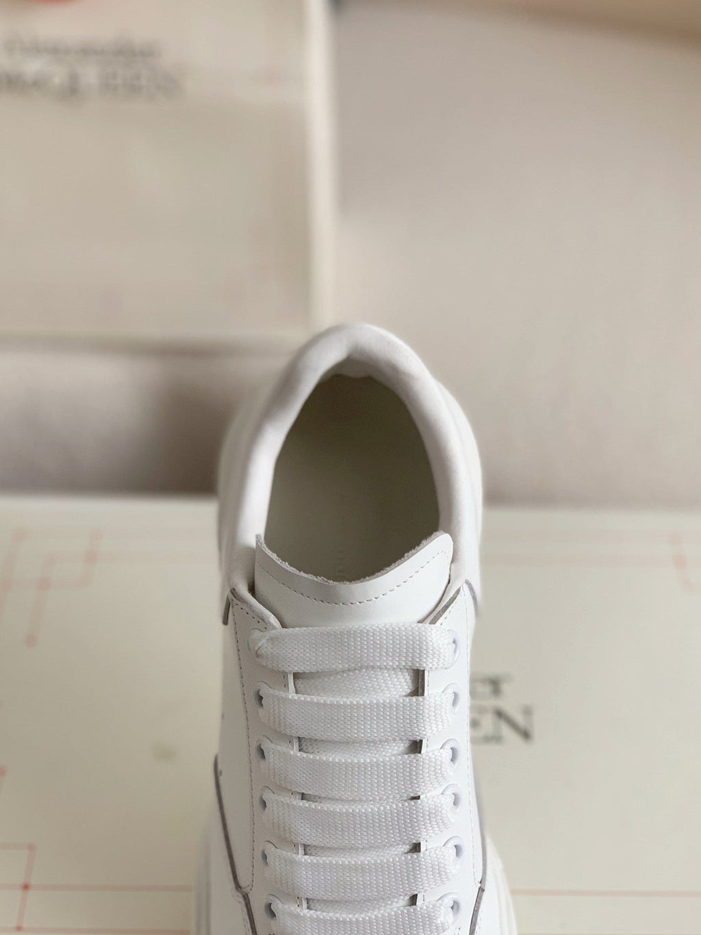 Alexander McQueen Men’s White Leather Court Trainer Sneakers